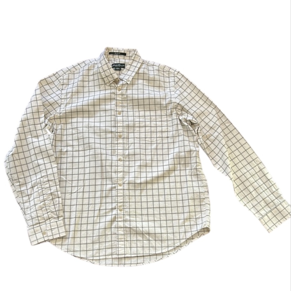 Eddie Bauer Relaxed Fit Button down Shirt XL 100% cotton cream checker
